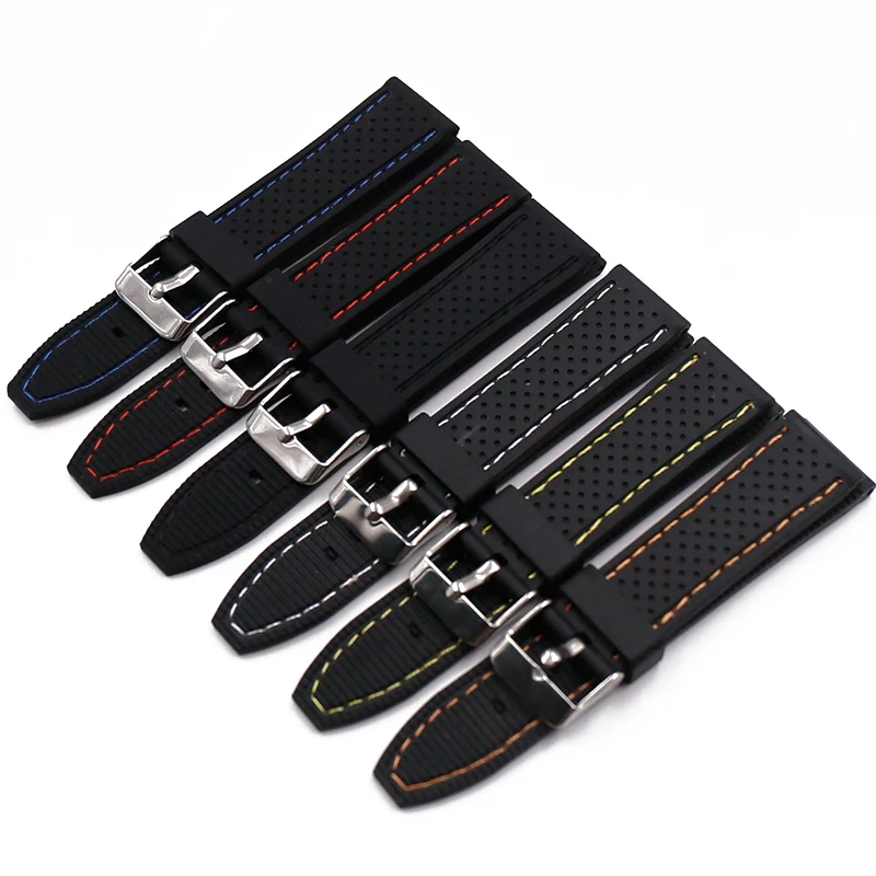 Men's silicone strap buckle 20mm22mm24mm watch accessories sports waterproof stitching rubber strap women watch men band