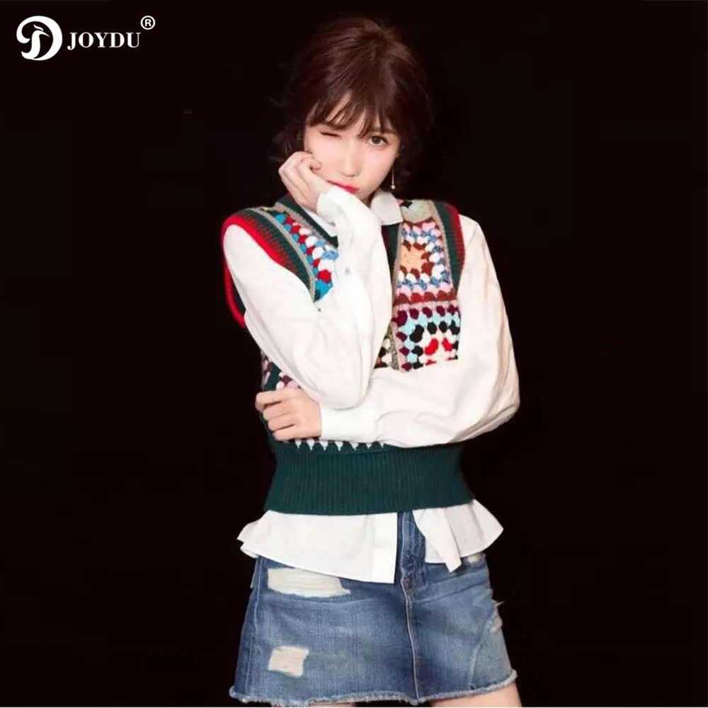 JOYDU Runway Design Lady's Sweater Pullovers 2018 New Vintage Sleeveless Knit Vest Hollow Out Crochet Chic Korean Casual Jumper | Женская