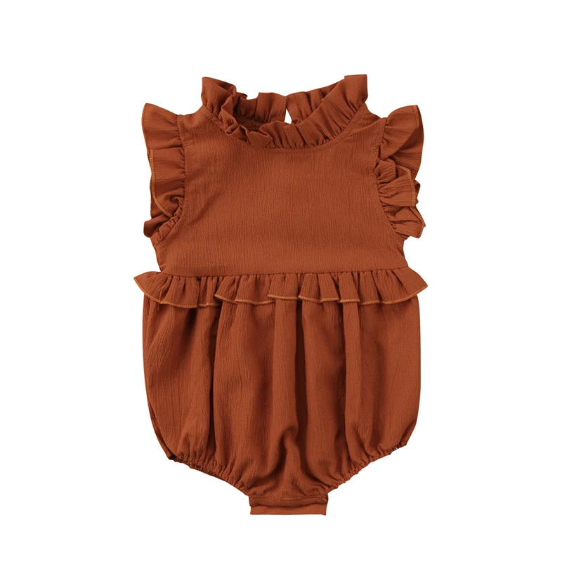 Летний однотонный комбинезон без рукавов с оборками Одежда для новорожденных