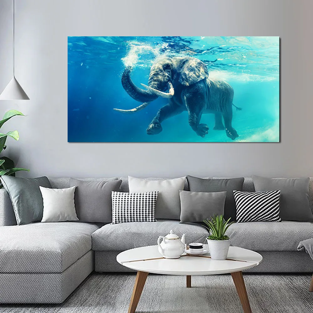 Слон в воде настенная живопись пейзаж Фотография Печать холст Картина