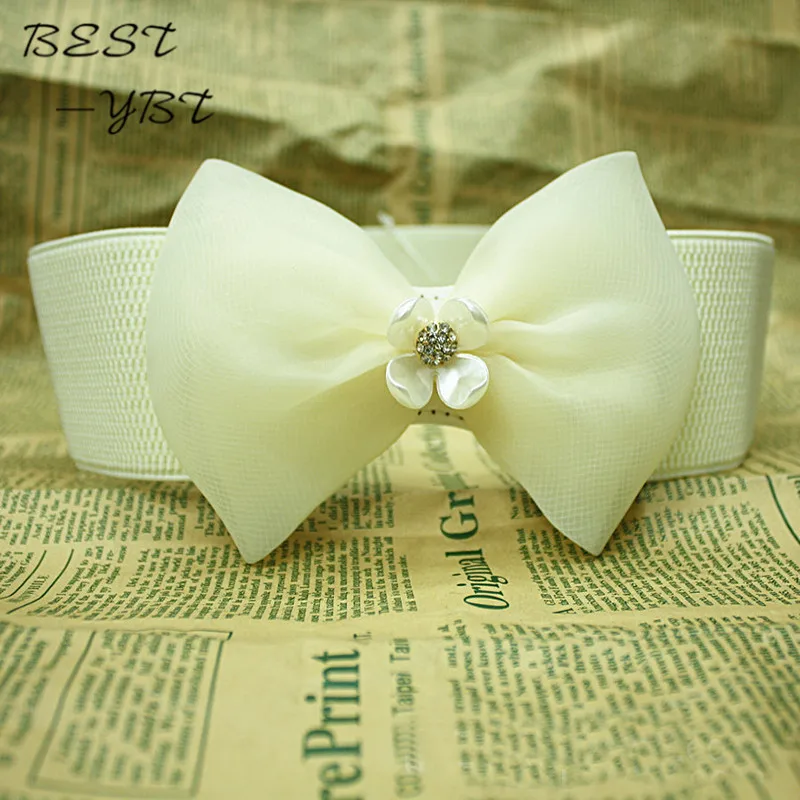 Девушки модные аксессуары взрыва лук кружевной ткани эластичный пояс дамы ретро