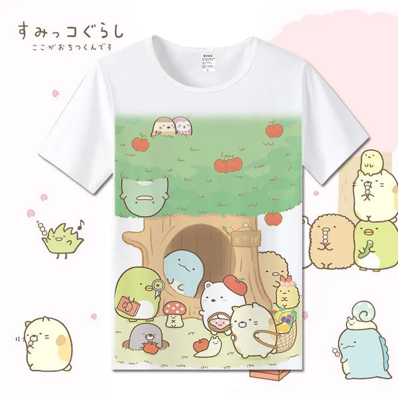 Новые хлопковые футболки Sumikko Gurashi для женщин Студенческая футболка с героями