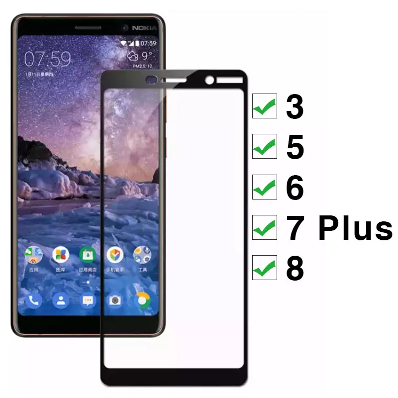 Защитное стекло для Nokia 7 Plus 3 5 6 8 закаленное на Nokia3 Nokia5 Nokia6 Nokia8 7plus Защитная пленка