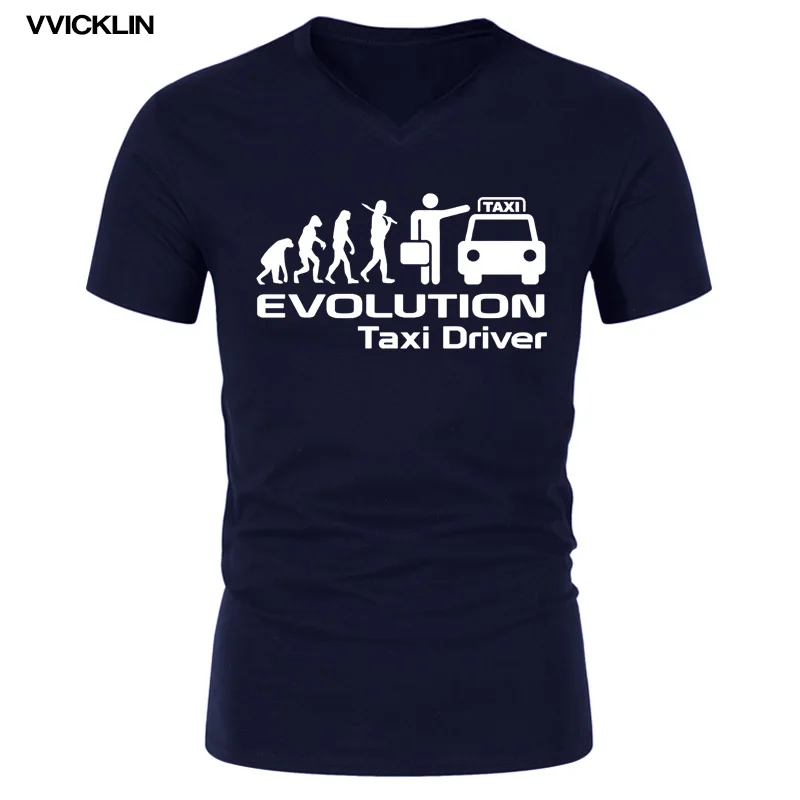 Мужская хлопковая футболка с коротким рукавом и v образным вырезом Evolution Of Taxi Driver