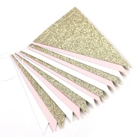 8ft gold pink and white banner bunting pennant garland for baby shower bridal shower first birthday party decor photo backdrop