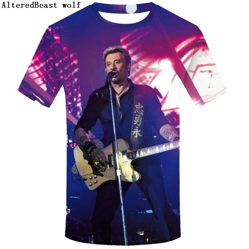 

3D T-Shirt Retro Vintage Johnny Hallyday Black T Shirt for Man Johnny Rocker Tribute O-Neck Tees 3d Short Sleeved Simple Print