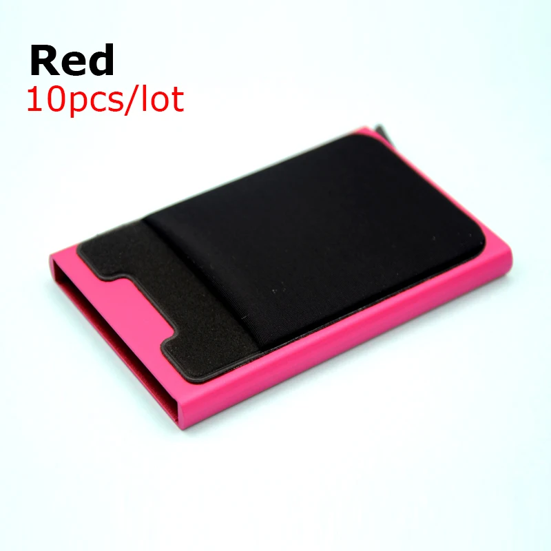 Red-10pcs 10 шт./партия алюминиевый кошелёк с эластичным задним мешком держатель для кредитных карт RFID мини тонкий кошелек автоматический всплывающий чехол для кредитных карт - Цвет: Red-10pcs