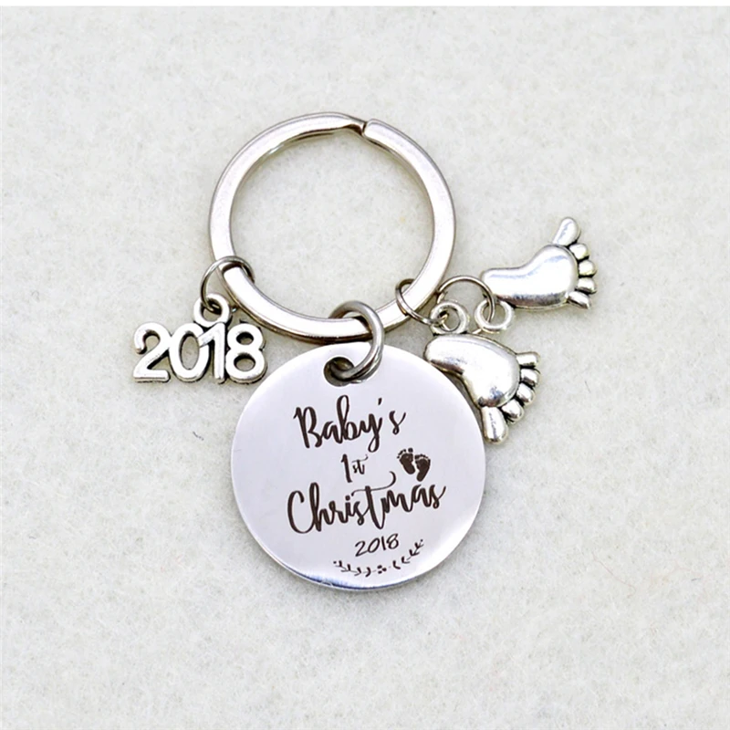 Новинка 2018 года брелок из нержавеющей стали с надписью baby's Frist Christmas