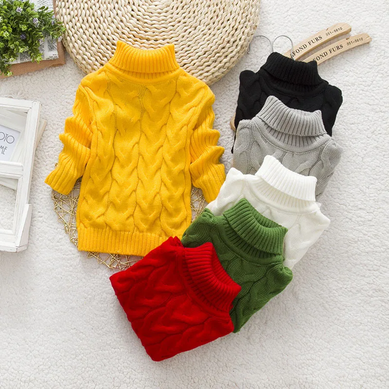 

2T-10T Pure Color Winter Boy Girl Kid Thick Knitted Bottoming Turtleneck Sweater Solid High Collar Pullover Tops Infant Clothing