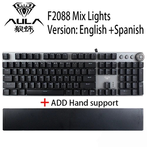 English ADD Spanish AULA, Проводная Механическая usb-клавиатура с защитой от привидения, 104 русскими клавишами, для компьютера, геймера, металлическая игровая клавиатура, арабский, испанский, иврит - Цвет: English ADD Spanish