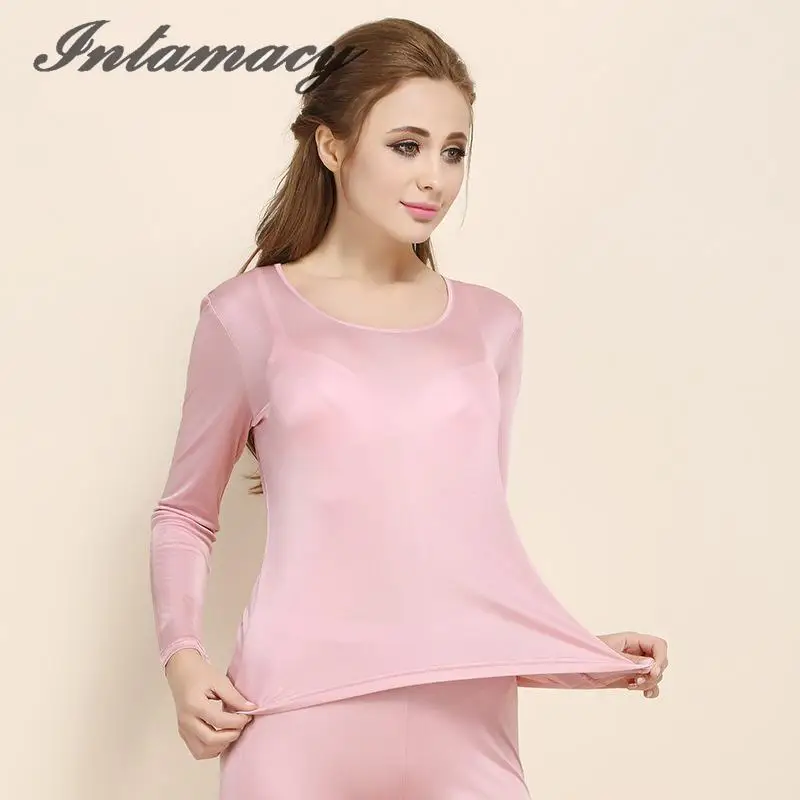 Комплект нижнего белья из 100% шелка для женщин трикотажная футболка с длинным