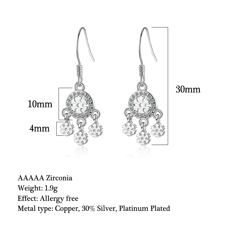 

5A Zirconia Snowflake Pendant Drop Earring High Quality Gold Color Women's Earrings Wedding Party Jewelry Gift For Female