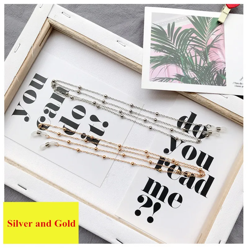 1 gold 1 silver Модные очки, держатель шнура, ремешок на шею, веревка, шикарные цепи, женские золотые, серебряные очки, кошачьи солнцезащитные очки, очки для чтения, украшенные бисером, цепочка для очков - Цвет: 1 gold 1 silver
