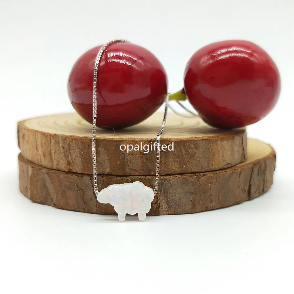 Ожерелье с овечьим подвеском из высококачественного синтетического опала op18 белого цвета с ювелирными изделиями из серебра 925 для модного подарка.