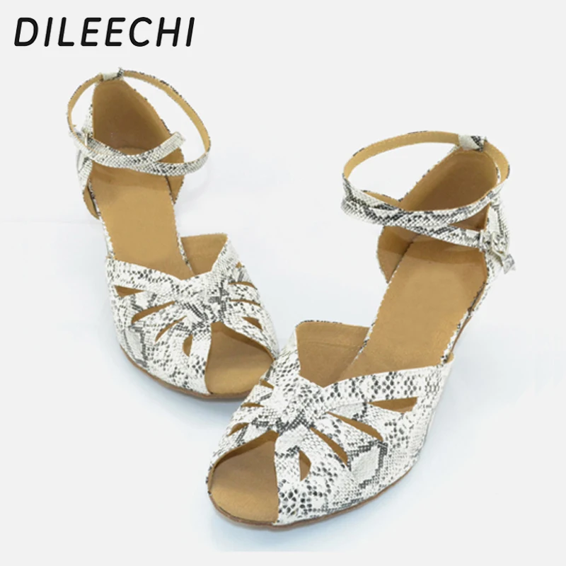 DILEECHI/атласная обувь для латинских танцев с леопардовым принтом женская летняя