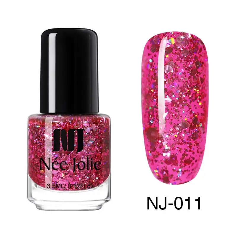 Glitter-011 NEE JOLIE 3,5 мл Лак для ногтей 66 цветов Быстросохнущий Блестящий голографический хамелеон лак для ногтей летний Блестящий лак из розового золота - Цвет: Glitter-011