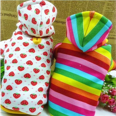 Осень и зима собак толстовка с капюшоном пальто красочные полосы радуга клубника