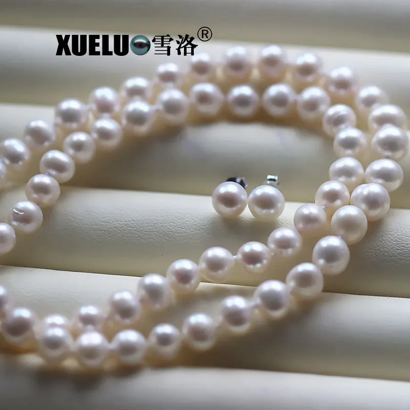 XUELUO 7-8mm Classic Natural Round Freshwater Pearl Necklace / Earrings Sets Normal Quality Jewelery | Украшения и аксессуары