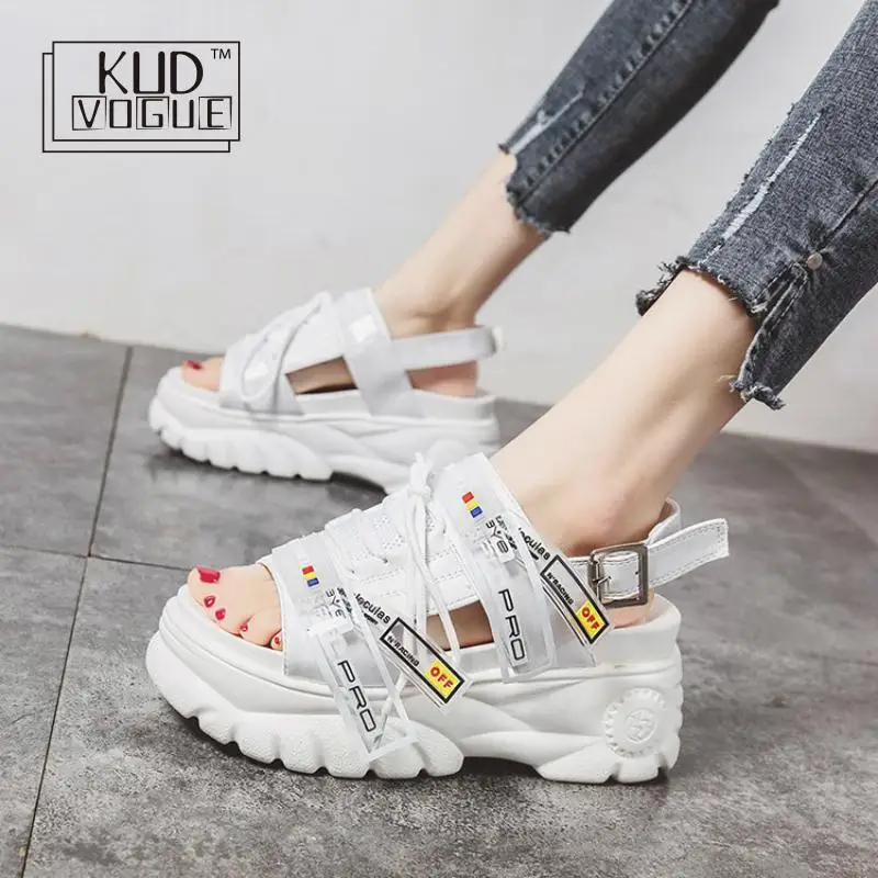 Обувь Harajuku на массивной платформе женские босоножки летние пляжные сандалии с