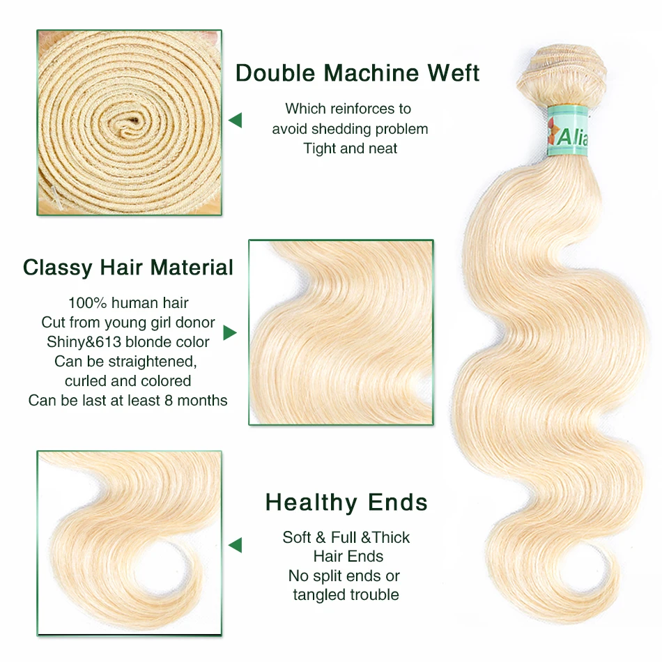 Aliabc Brazilian Body Wave 100% Human Hair Weave Bundles 1 Pcs Non Remy 613 Blonde 10-26 Inch Extensions Free Shipping | Шиньоны и