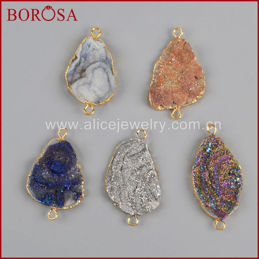 BOROSA 5pcs Freeform Titanium Galaxy Quartz Druzy Connector Mix Color Gold Drusy Gems for Bracelets G1227 | Украшения и