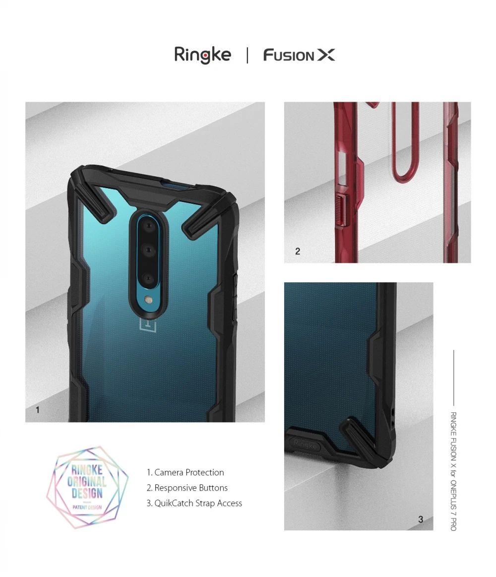 Чехол Ringke Fusion X для Oneplus 7 Pro, двойной слой, прозрачная задняя крышка из поликарбоната, мягкая рамка из ТПУ, гибридная сверхмощная защита от падения