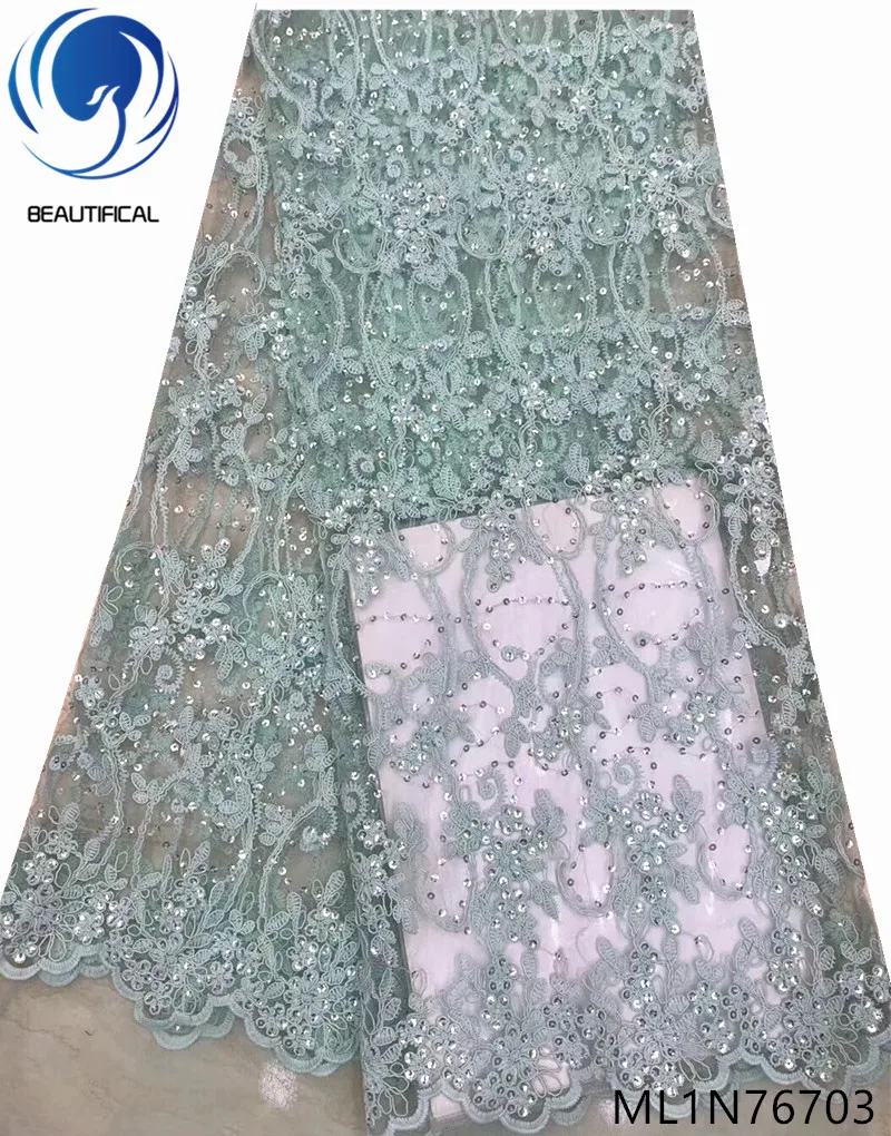 Красивая французская кружевная ткань Лидер продаж нигерийская с блестками 5