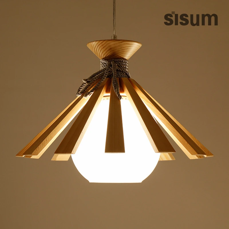 

2018 NEW Design Wood Glass Creative Bar Restaurant Hanging Lamps Japanese Deco Minimalist wood Pendant Lamp