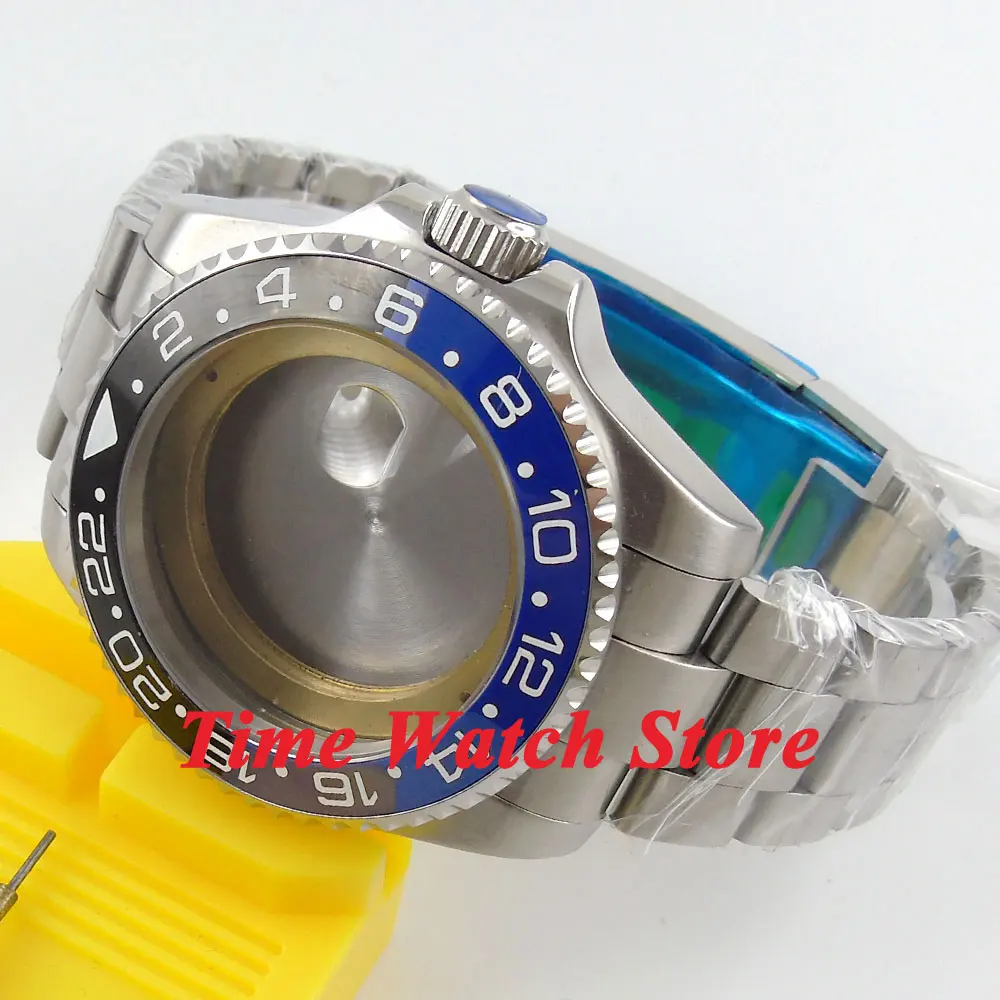 43 мм чехол для часов сапфировое стекло черный синий керамический безель с