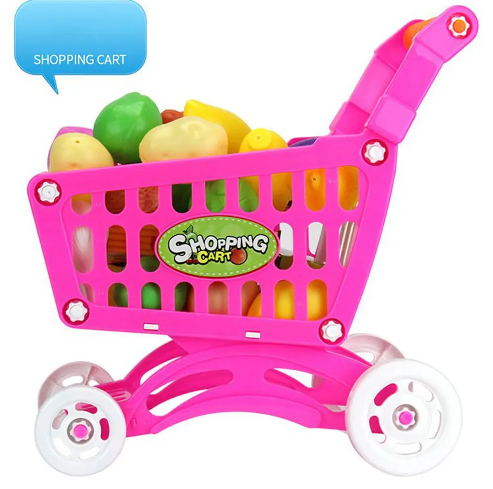 Детская пластиковая мини корзина для супермаркета с полным комплектом продуктов