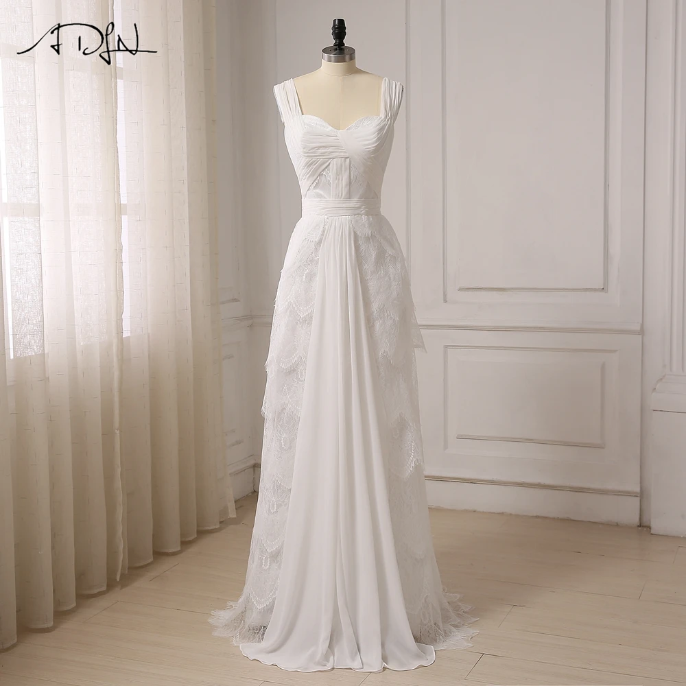 ADLN Cheap A-line Wedding Dresses Chiffon and Lace Sweetheart Pleats Beach Bridal Wedding Gowns Vestido De Noiva New Arrival