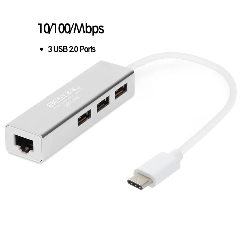Bestjing USB-C Hub Type C to 3 Port USB 2.0 Ethernet Lan RJ45 Network Adapter for MacBook Pro PC Laptop Drop Shipping | Компьютеры и