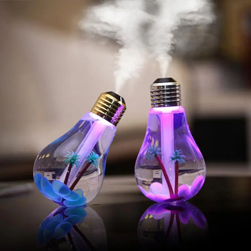 400ml Bulb Shape mini Air Humidifier with Rainbow Color USB LED Night Light for Car and Home Using |