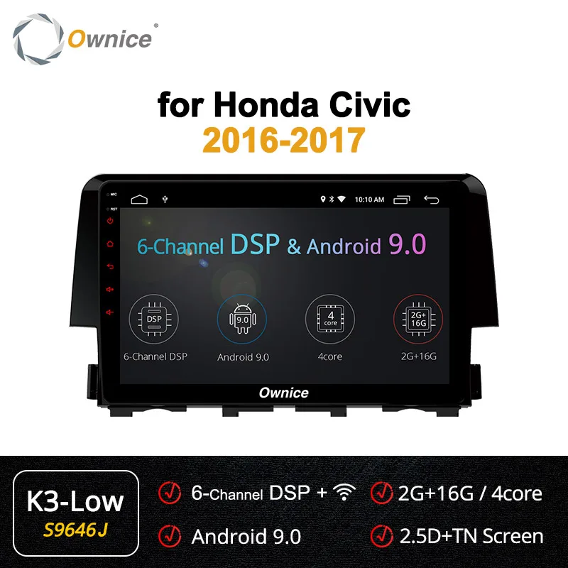Ownice Восьмиядерный Android 9,0 k3 k5 k6 автомобильный DVD gps навигатор для Honda Civic 64G+ 4G SPDIF DAB+ DVR Carplay 360 Panorama - Цвет: S9646 K3-Low
