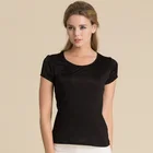 Футболка женская из чистого шелка, повседневный Топ, однотонная Модная рубашка с коротким рукавом, карамельные цвета, 100%