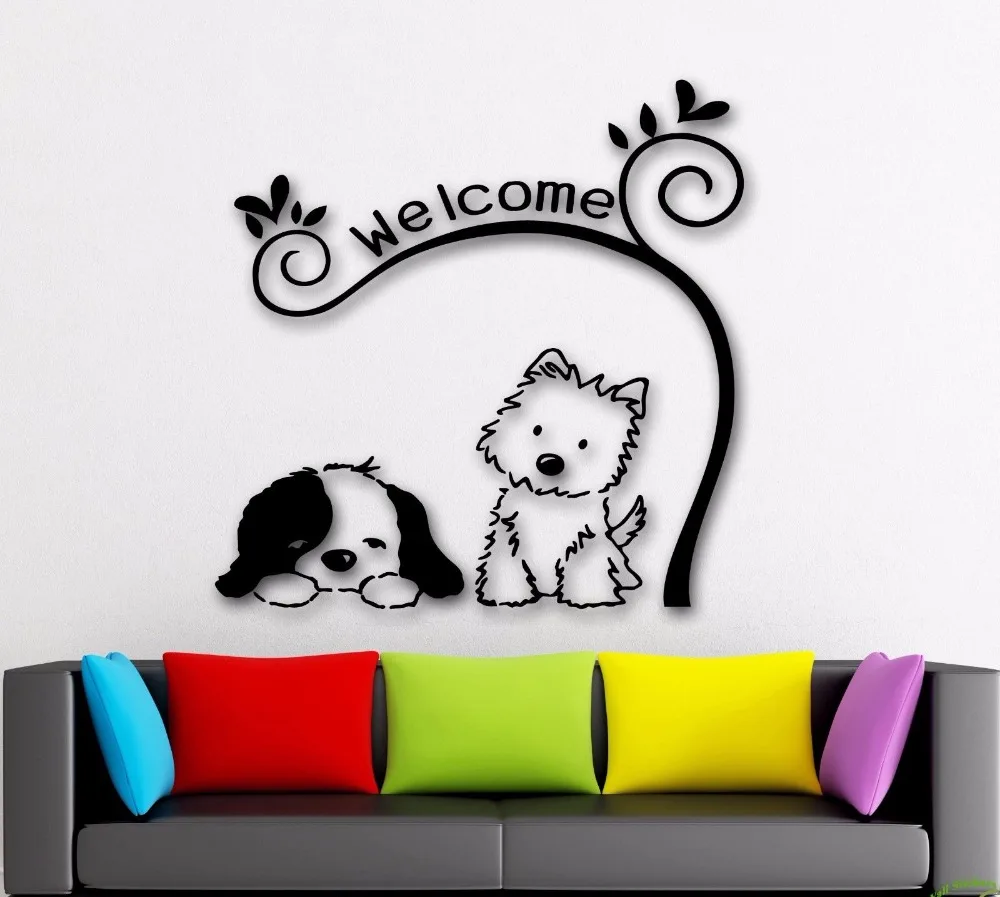 Наклейка на стену s Dog Cute Animal Pet Добро пожаловать Настенная Наклейка детская фотообои для комнаты домашняя Дверь Добро пожаловать стикер домашний декор AY869