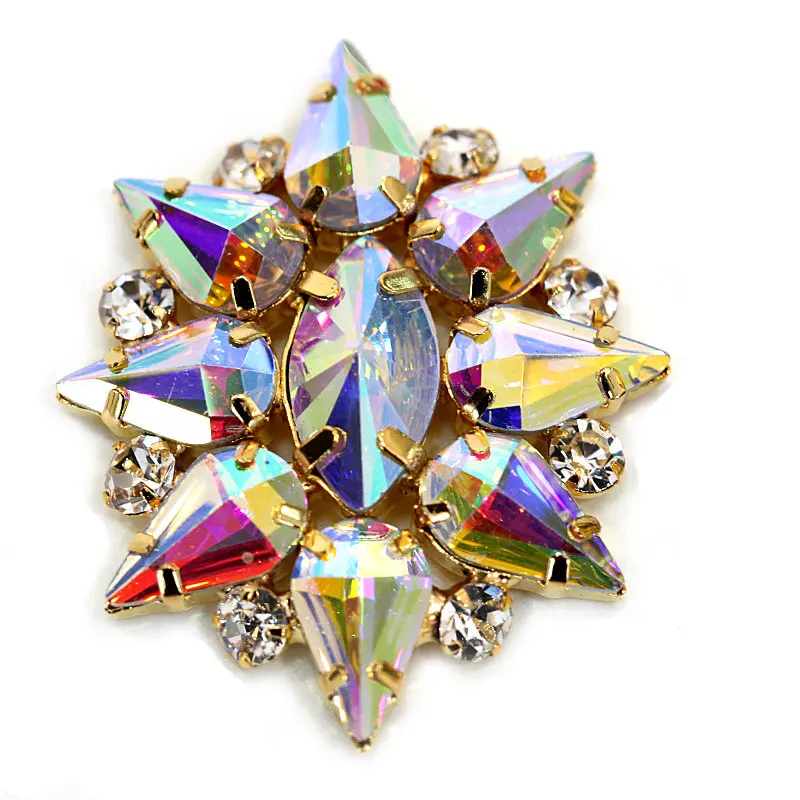 Хрустальные Аппликации AB с круглыми цветами Стразы Золотым дном пришивка