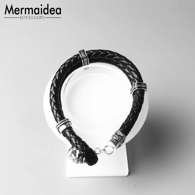 Bracelet Woven Leather Wrap Skull with Toggle Crap 2020 New silver plated Fashion Jewelry Punk Gift for Men Boy Women Girls | Украшения и