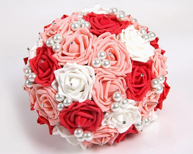 

Wedding Bouquets Bridal Bridesmaid Artificial Handmade Holding Foam Rose Flowers Ribbon Bouquets Bride Groom Decoration PH18