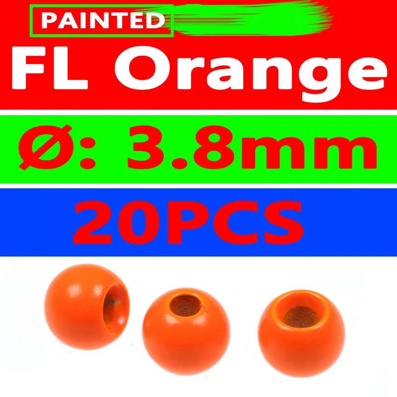 FL Orange Bimoo 20 шт./пакет 5/32 3,8 мм Цвет латунные бусины для мушек beadhead Нимфа стример FL розовый/оранжевый/желтый/для крюк Размеры 8 10 12 - Цвет: FL Orange