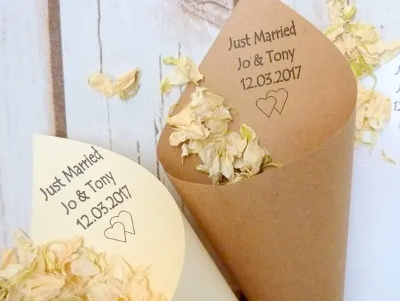 

personalized Just married Wedding rice confetti cones, customize wedding confetti toss birthday pocorn candy cones