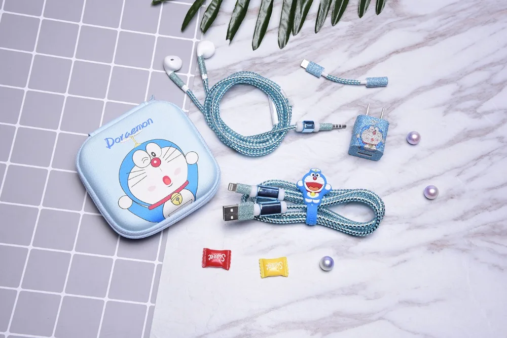 Мультяшный usb-кабель протектор для наушников с коробка для наушников кабель Стикеры для намотки спиральный usb-шнур с зарядным устройством для iphone 5 6 7 8 плюс