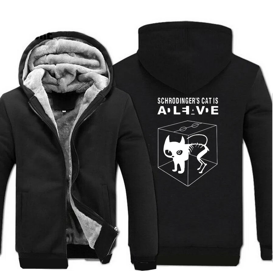 The Big Bang Theory Schrodinger's Cat Print Funny Hooded Men 2019 Winter Warm Fleece Sweatshirts Thick Hoodies Brand Coat Мужская