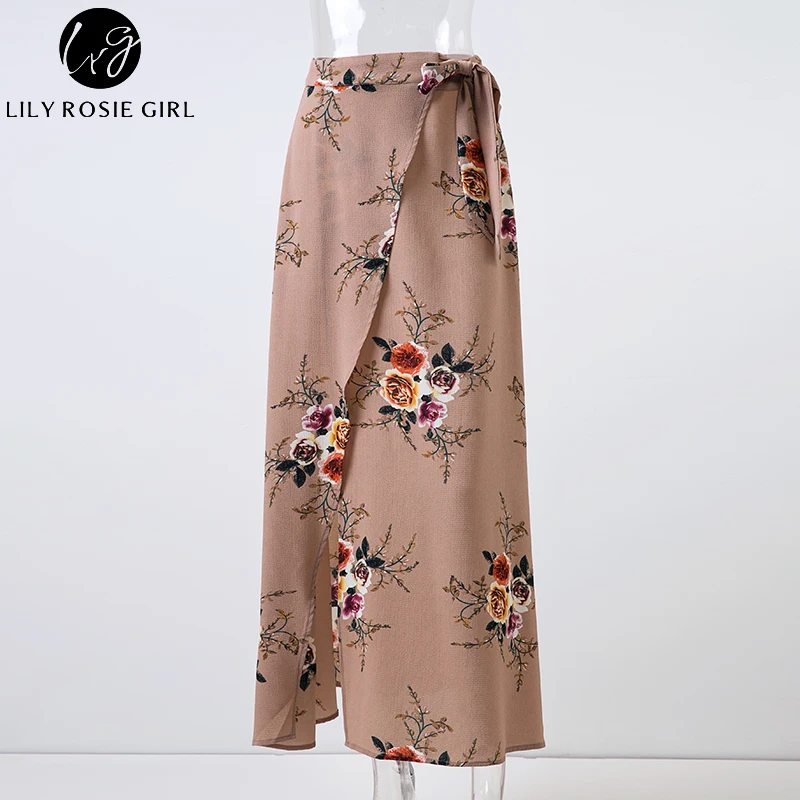 Лили Rosie девушка хаки Цветочный принт Длинные Юбки для женщин Для Летние