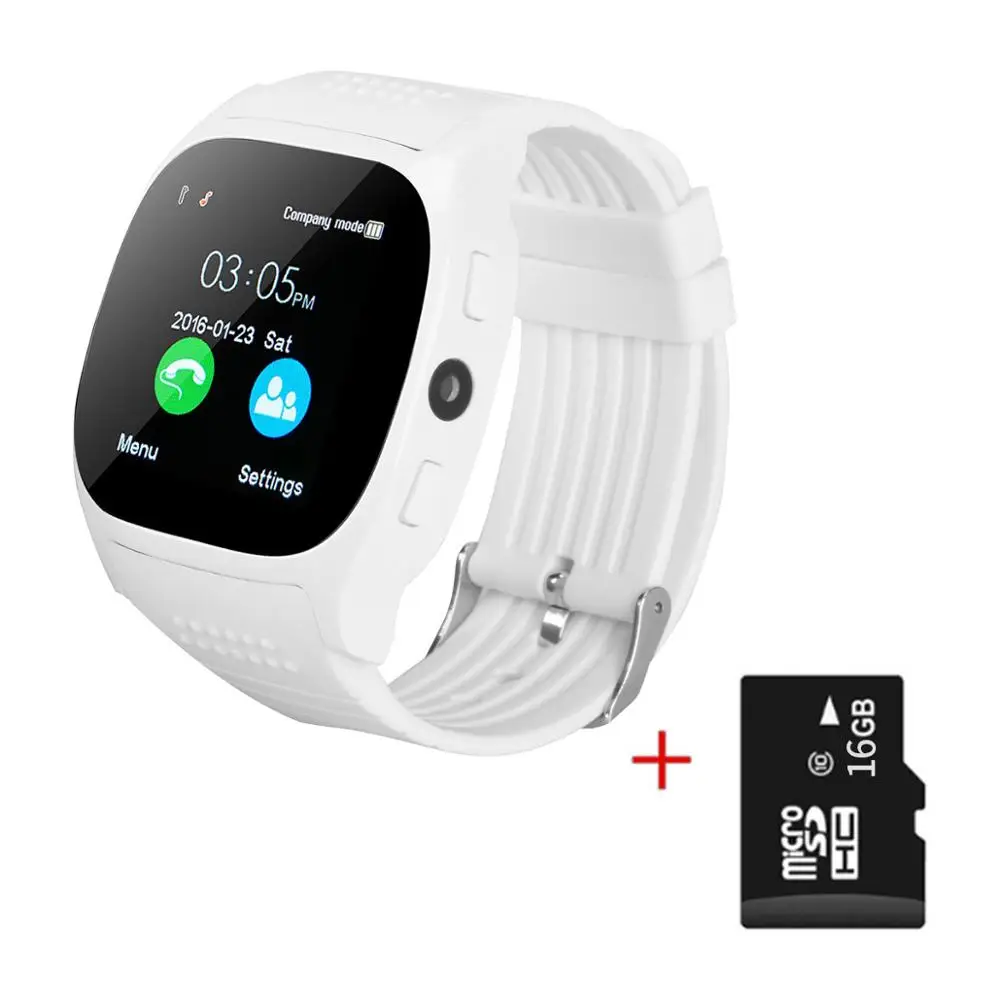 White 16G TF Card Cawono T8 Bluetooth Смарт часы Поддержка SIM TF карта с камерой спортивные наручные часы музыкальный плеер для Apple Android VS M26 DZ09 A1 - Цвет: White 16G TF Card