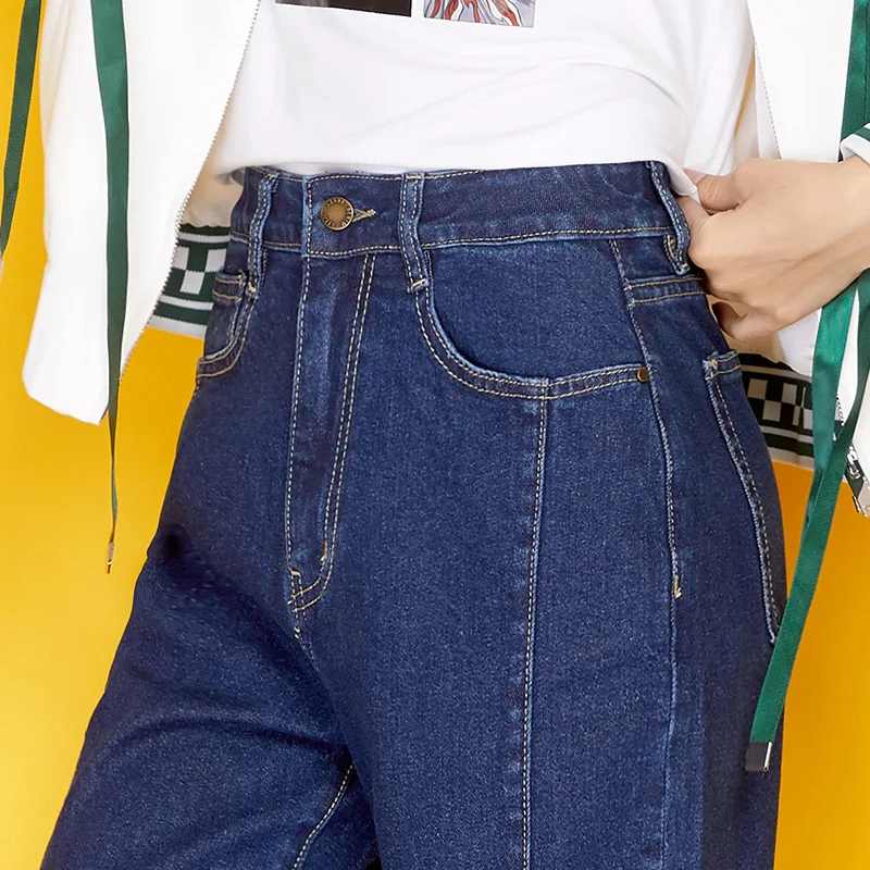 LEIJIJEANS новые осенние высокие уличные плиссированные темно синие с высокой талией