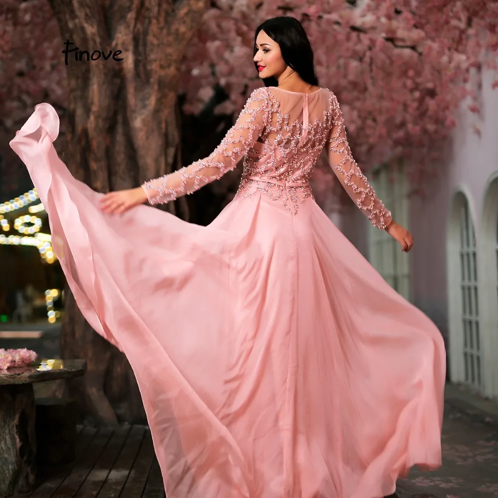 Платье вечернее шифоновое в пол с длинным рукавом и бусинами|vestido de festa longo|evening