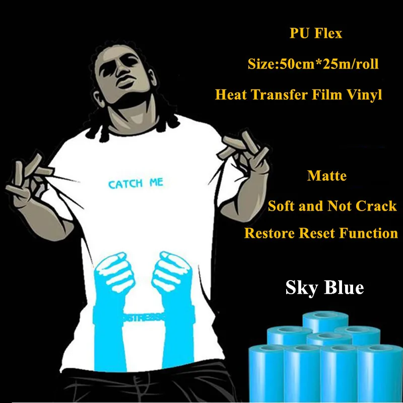 PU Flex heat transfer vinyl for clothing sky blue matte heat press heat transfer film restore reset vinyl plotter 50cm*25m/roll