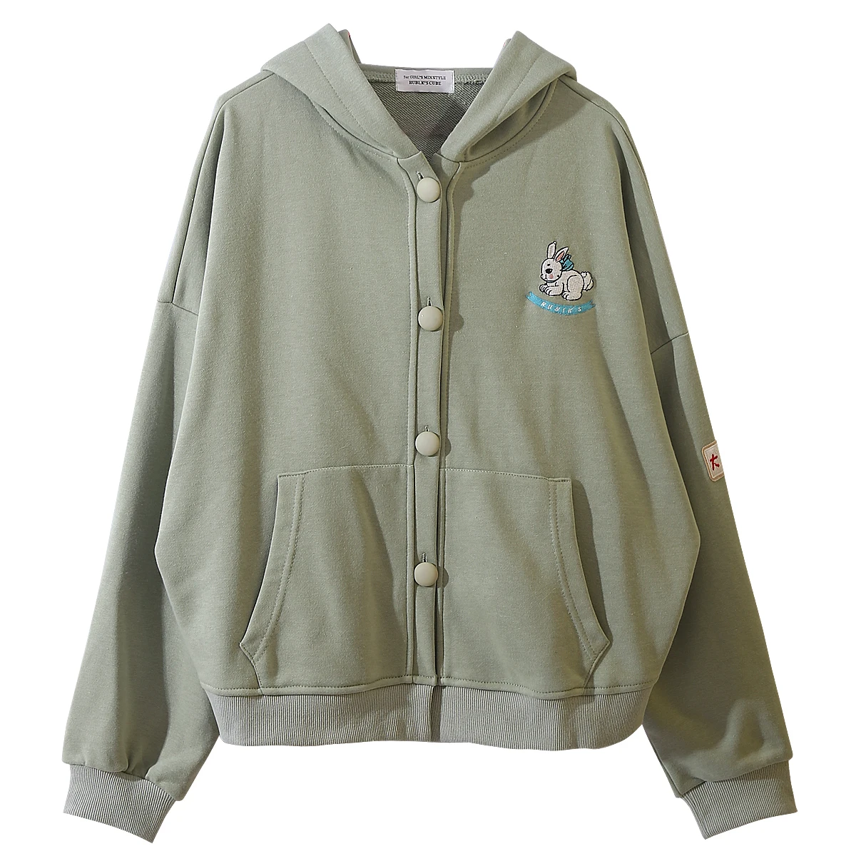 Spring Autumn Women Hoodies Zip-up Coats Loose Cotton Cute Bunny Embroidery BF Sweatshirts Long Sleeve Pullover Tracksuits | Женская