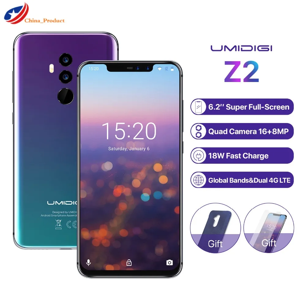 UMIDIGI Z2 глобальная версия Helio P23 6 ГБ ОЗУ 64 Гб ПЗУ 6," FHD+ полноэкранная четырехъярусная камера Android 8,1 3850 мАч Face ID 4G смартфон
